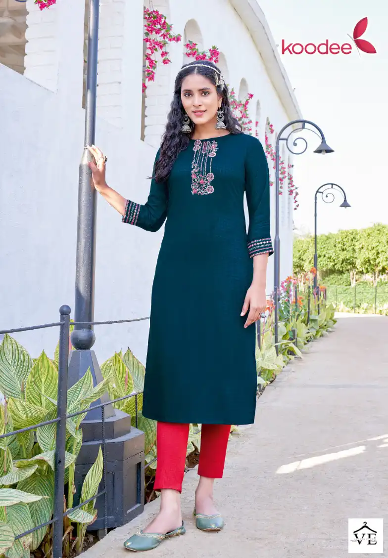 Koodee Raas-1 Heavy Rayon Dobby Wholesale Kurti Catalog — Wholesale Kurtis, MPA wholesale from Surat - Gallery Image 4