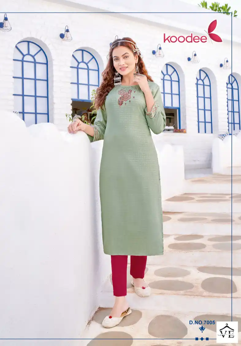 Koodee Raas-1 Heavy Rayon Dobby Wholesale Kurti Catalog — Wholesale Kurtis, MPA wholesale from Surat - Gallery Image 3