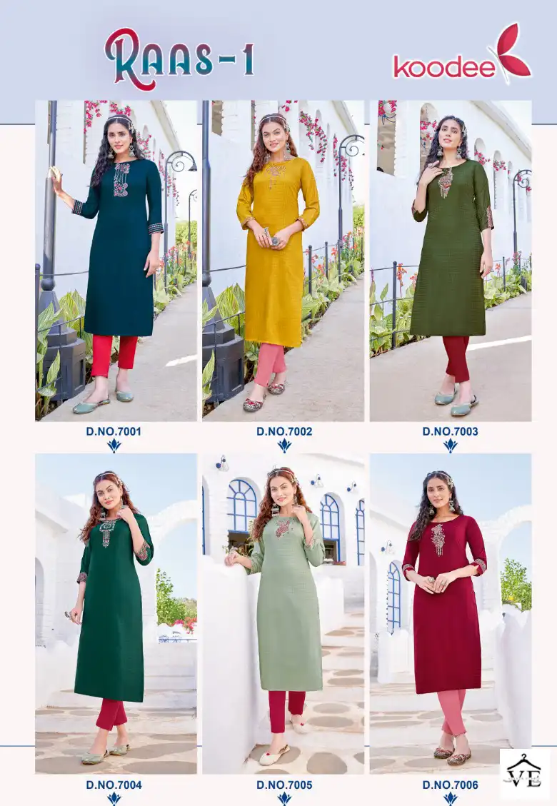 Koodee Raas-1 Heavy Rayon Dobby Wholesale Kurti Catalog — Wholesale Kurtis, MPA wholesale from Surat — view 6