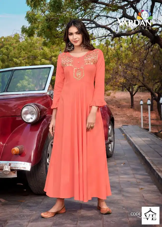 Vardan Designer Ravia Vol-2 14Kg Heavy Rayon Wholesale Long Kurti Catalog — Wholesale Kurtis, MPA wholesale from Surat - Gallery Image 2