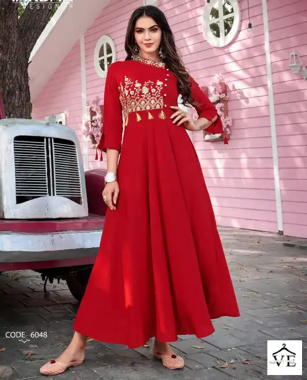 Vardan Designer Ravia Vol-2 14Kg Heavy Rayon Wholesale Long Kurti Catalog — Wholesale Kurtis, MPA wholesale from Surat — view 1