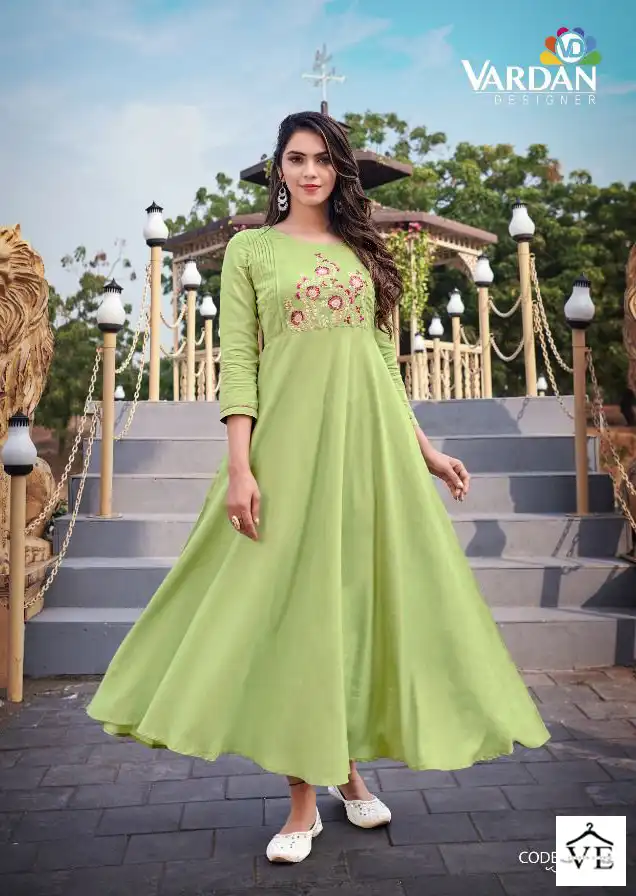 Vardan Designer Ravia Vol-2 14Kg Heavy Rayon Wholesale Long Kurti Catalog — Wholesale Kurtis, MPA wholesale from Surat - Gallery Image 4