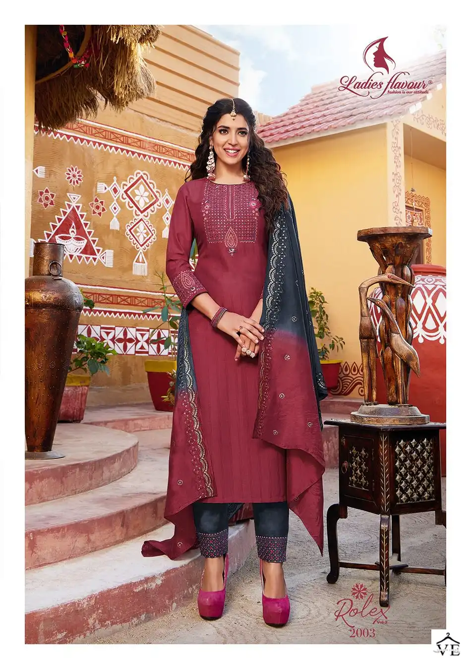Ladies Flavour Rolex-2 Heavy Chinon Wholesale Readymade Suits Catalog — Wholesale Salwar Suits, MPA wholesale from Surat - Gallery Image 2