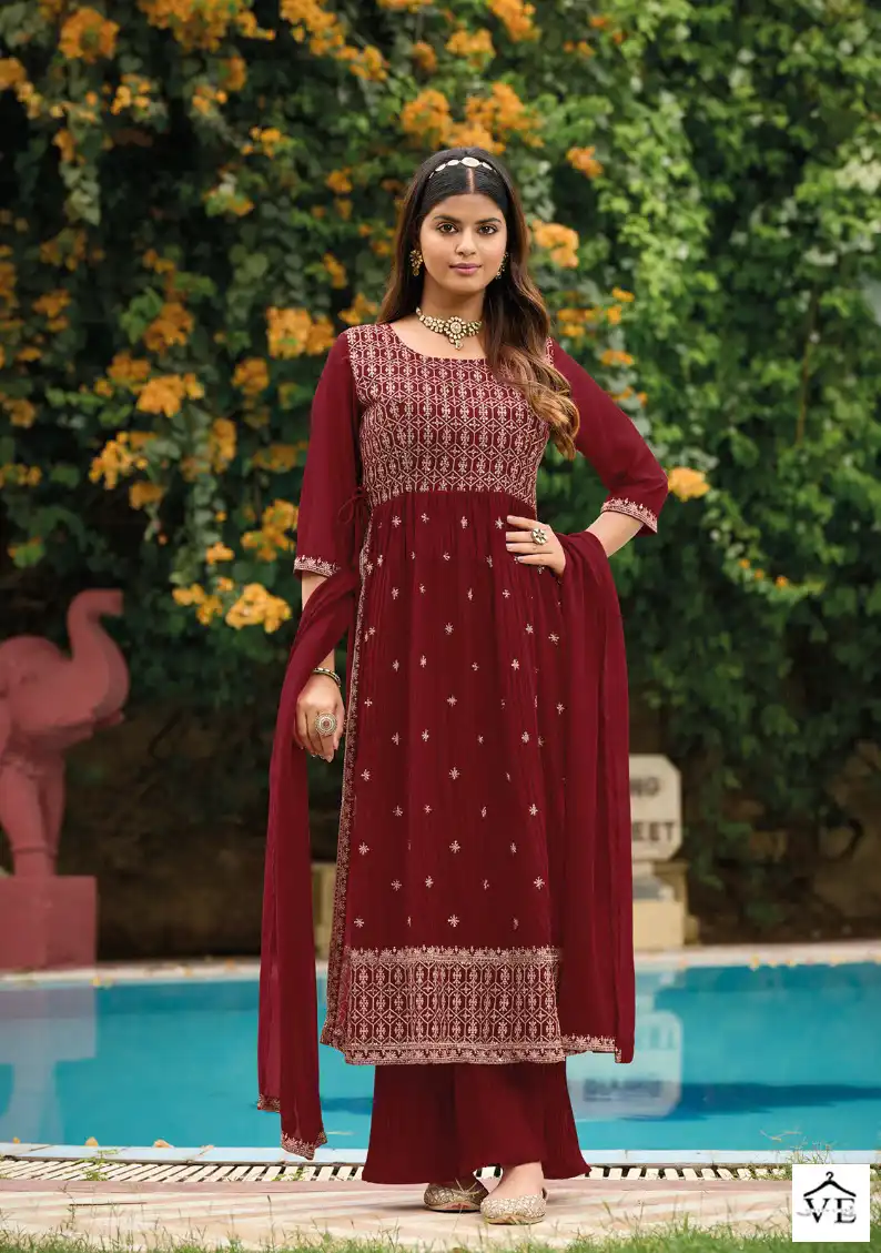 Poonam Designer Rose Gold Pure Georgette Wholesale Nyra Cut Salwar Suit Catalog — Wholesale Salwar Suits, MPA wholesale from Surat - Gallery Image 4