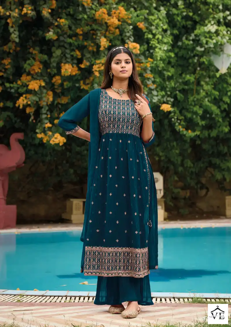Poonam Designer Rose Gold Pure Georgette Wholesale Nyra Cut Salwar Suit Catalog — Wholesale Salwar Suits, MPA wholesale from Surat - Gallery Image 5