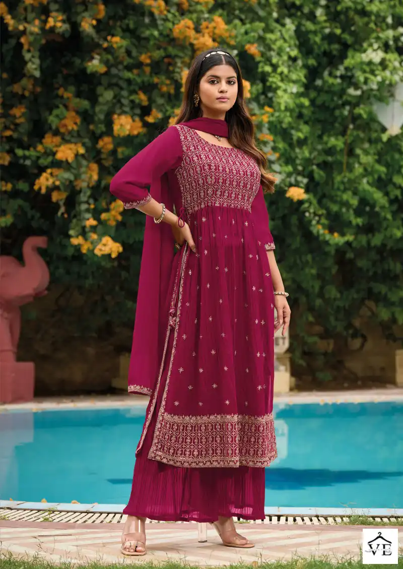 Poonam Designer Rose Gold Pure Georgette Wholesale Nyra Cut Salwar Suit Catalog — Wholesale Salwar Suits, MPA wholesale from Surat - Gallery Image 6