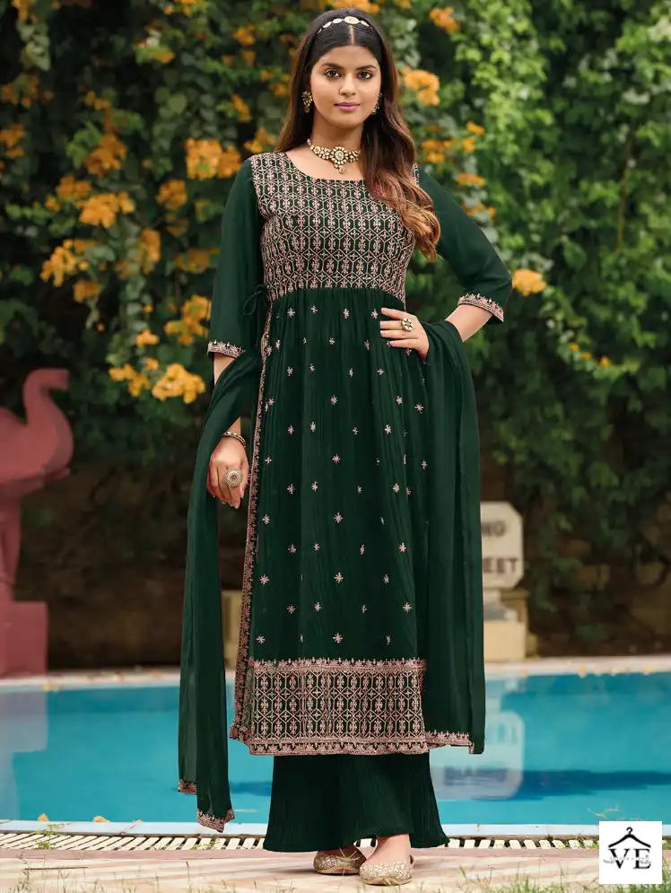 Poonam Designer Rose Gold Pure Georgette Wholesale Nyra Cut Salwar Suit Catalog — Wholesale Salwar Suits, MPA wholesale from Surat — view 1
