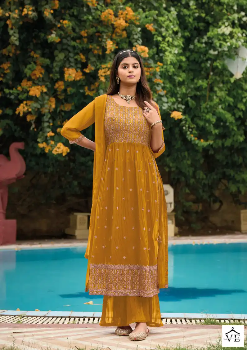 Poonam Designer Rose Gold Pure Georgette Wholesale Nyra Cut Salwar Suit Catalog — Wholesale Salwar Suits, MPA wholesale from Surat - Gallery Image 2