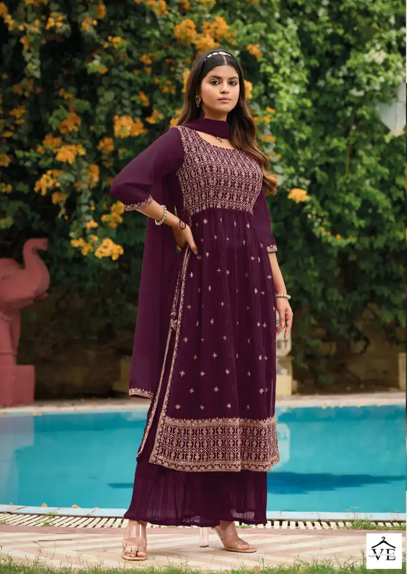Poonam Designer Rose Gold Pure Georgette Wholesale Nyra Cut Salwar Suit Catalog — Wholesale Salwar Suits, MPA wholesale from Surat - Gallery Image 3