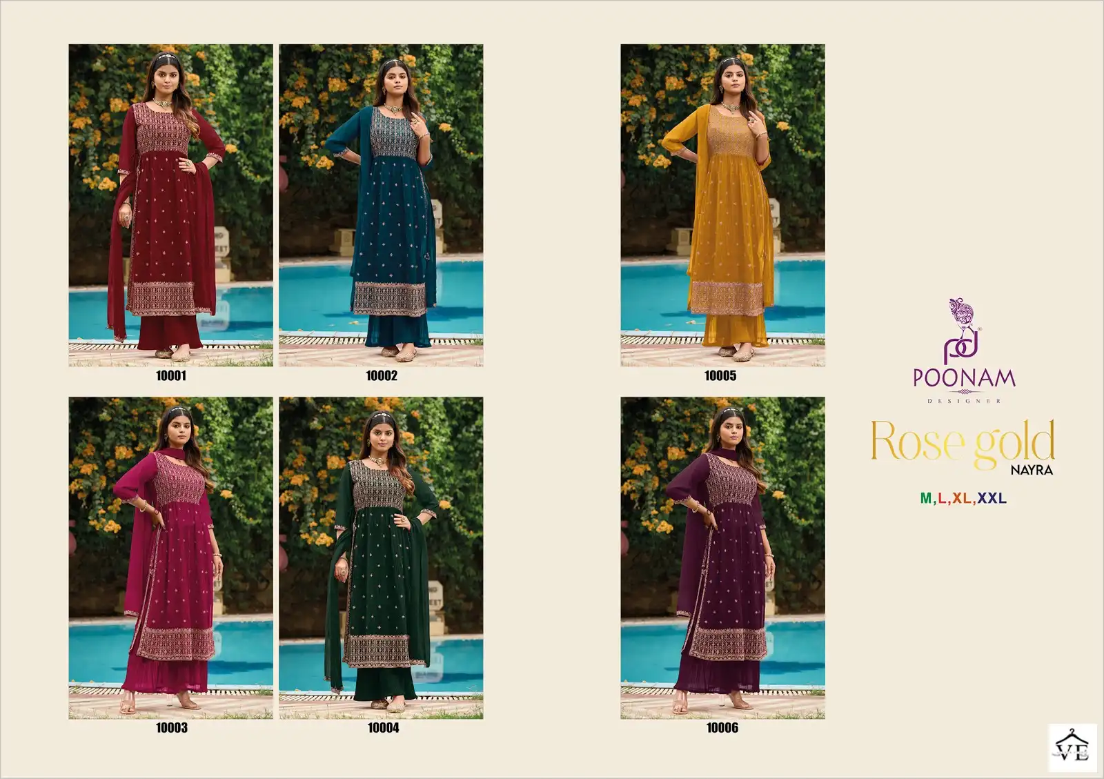 Poonam Designer Rose Gold Pure Georgette Wholesale Nyra Cut Salwar Suit Catalog — Wholesale Salwar Suits, MPA wholesale from Surat — view 7