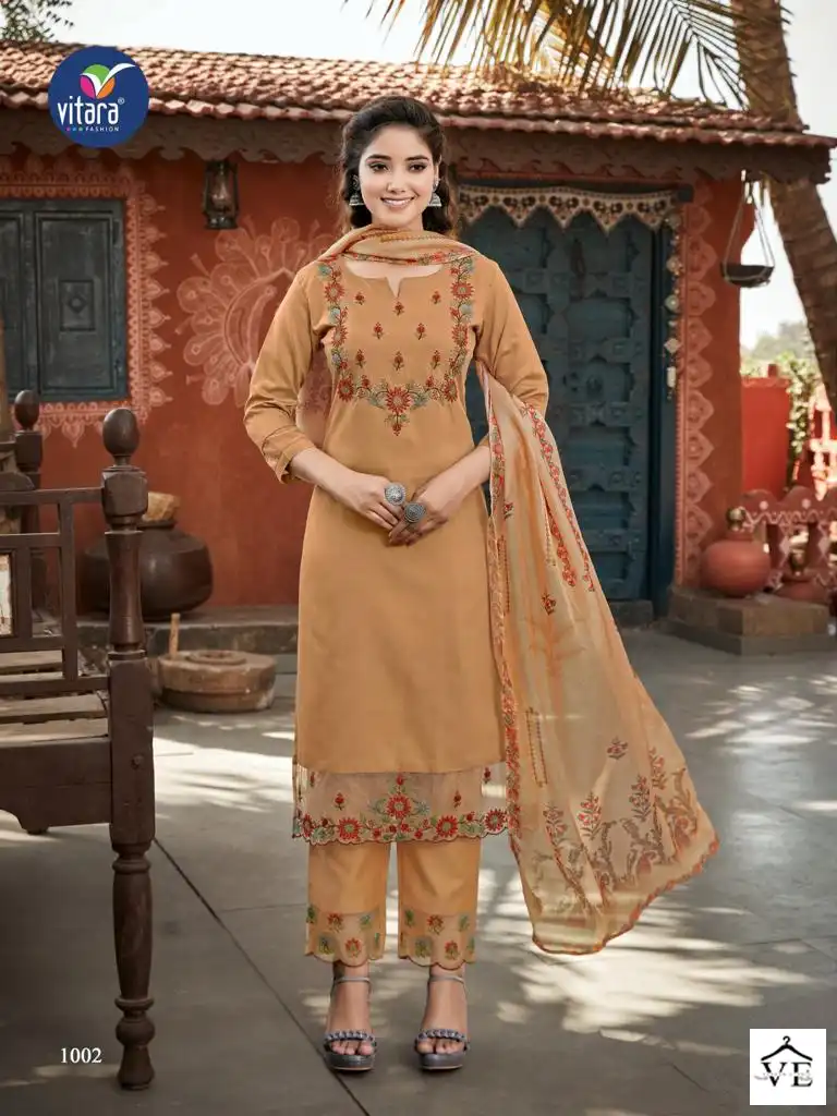 Vitara Saffron Tesla Wholesale Readymade Suits Catalog — Wholesale Salwar Suits, MPA wholesale from Surat - Gallery Image 2