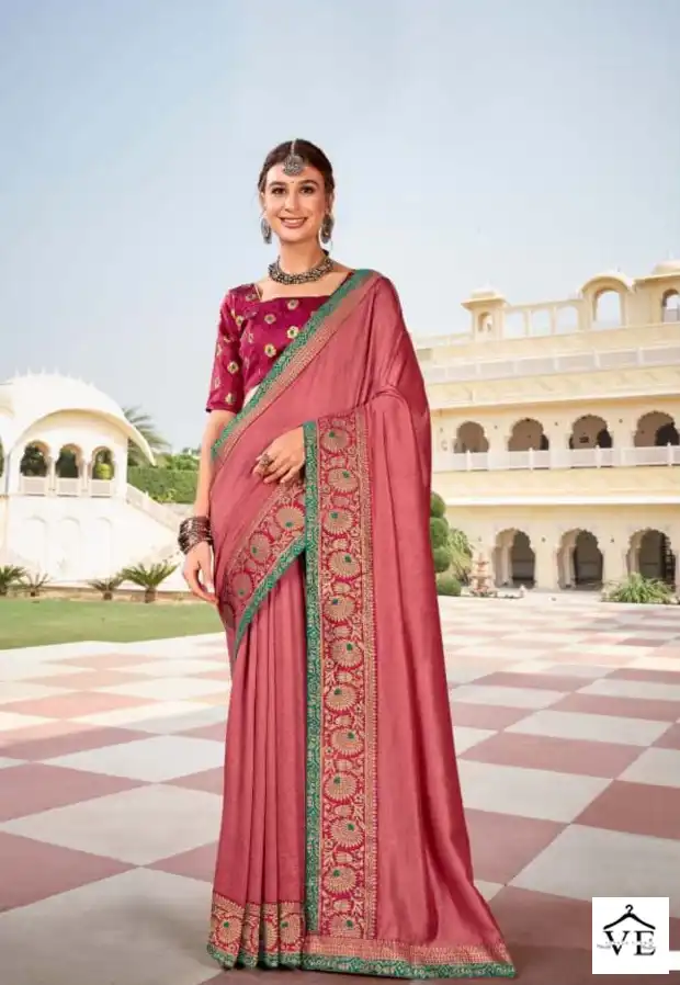 Right Women Saraswati Vichitra Wholesale Saree Catalog — Wholesale Sarees, MPA wholesale from Surat - Gallery Image 7
