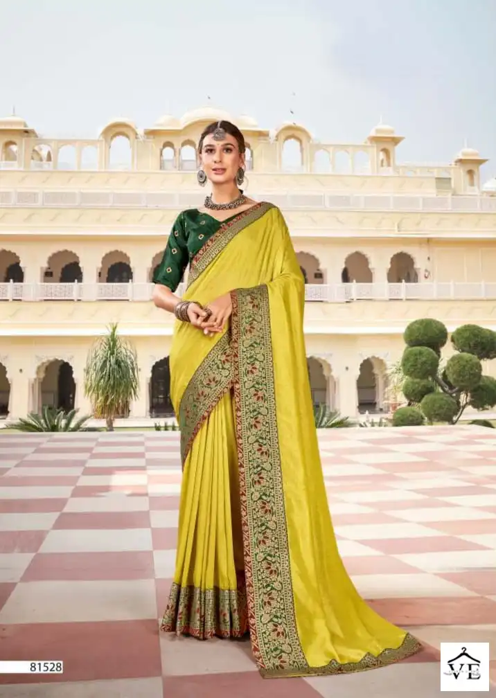 Right Women Saraswati Vichitra Wholesale Saree Catalog — Wholesale Sarees, MPA wholesale from Surat - Gallery Image 3
