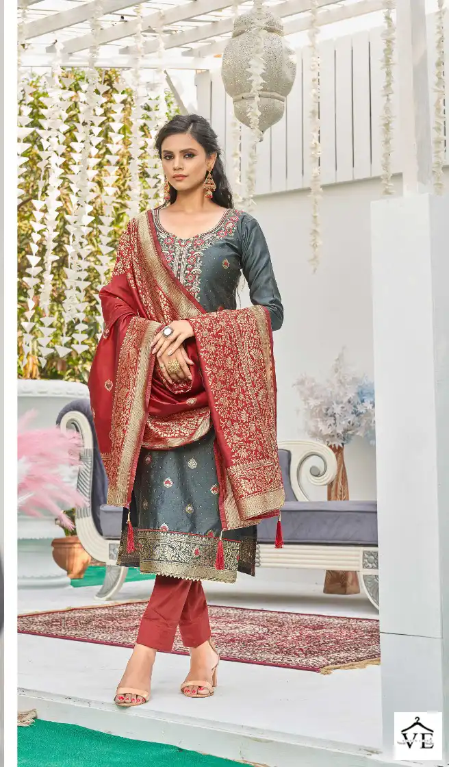 Shloka Vol 3 Banarasi Silk Wholesale Salwar Suit Catalog — Wholesale Salwar Suits, MPA wholesale from Surat - Gallery Image 3