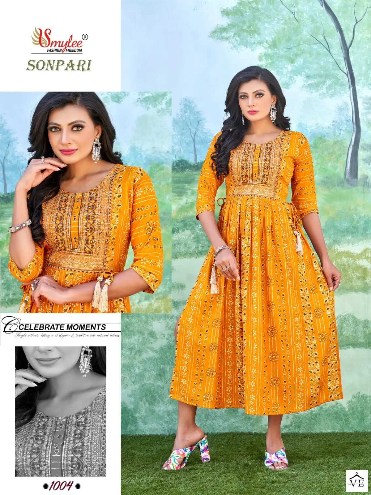 Smylee Sonpari Heavy Foil Print Rayon Wholesale Kurti Catalog — Wholesale Kurtis, MPA wholesale from Surat - Gallery Image 6