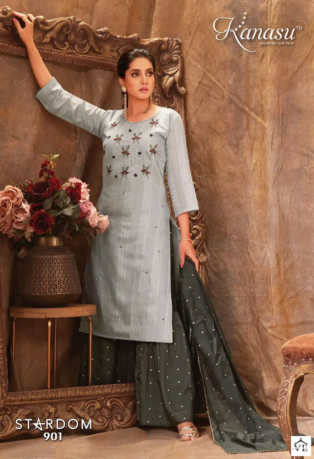 Kanasu Stardom Fancy Diable Chanderi Silk Wholesale Readymade Sharara Suit Catalog — Wholesale Salwar Suits, MPA wholesale from Surat - Gallery Image 7