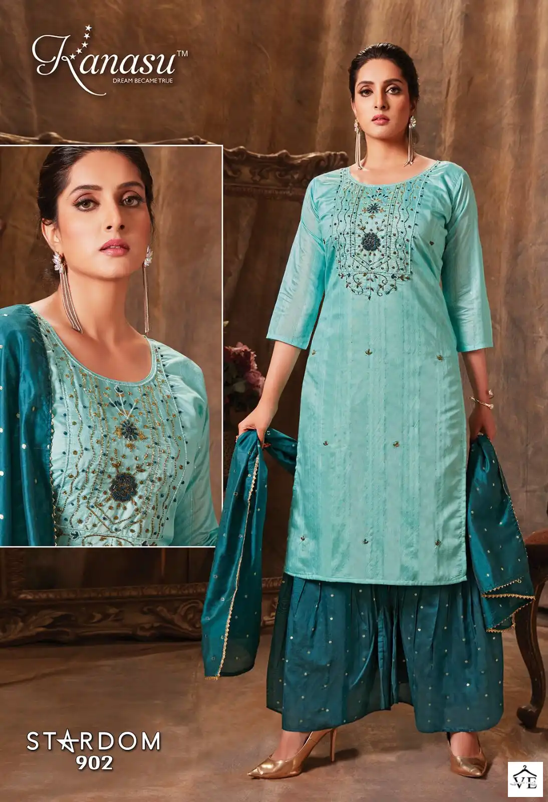 Kanasu Stardom Fancy Diable Chanderi Silk Wholesale Readymade Sharara Suit Catalog — Wholesale Salwar Suits, MPA wholesale from Surat - Gallery Image 8