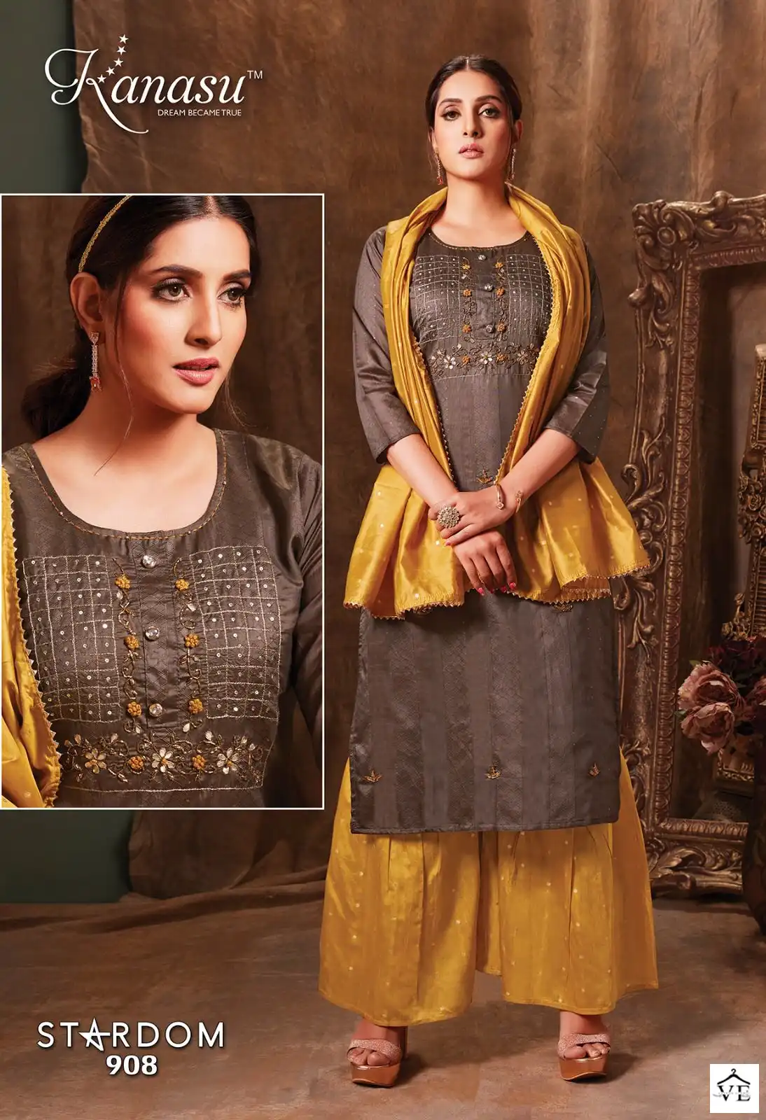 Kanasu Stardom Fancy Diable Chanderi Silk Wholesale Readymade Sharara Suit Catalog — Wholesale Salwar Suits, MPA wholesale from Surat - Gallery Image 6