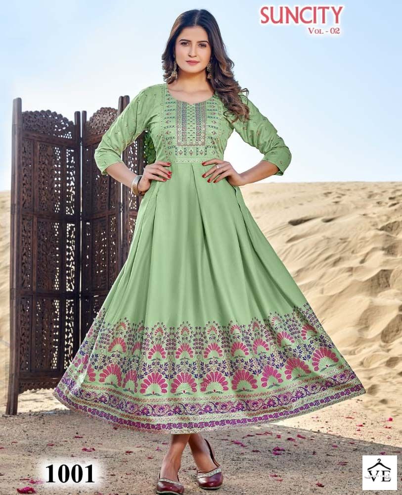 Hirwa Suncity Vol 2 Rayon Wholesale Kurtis Catalog — Wholesale Salwar Suits, MPA wholesale from Surat — view 1