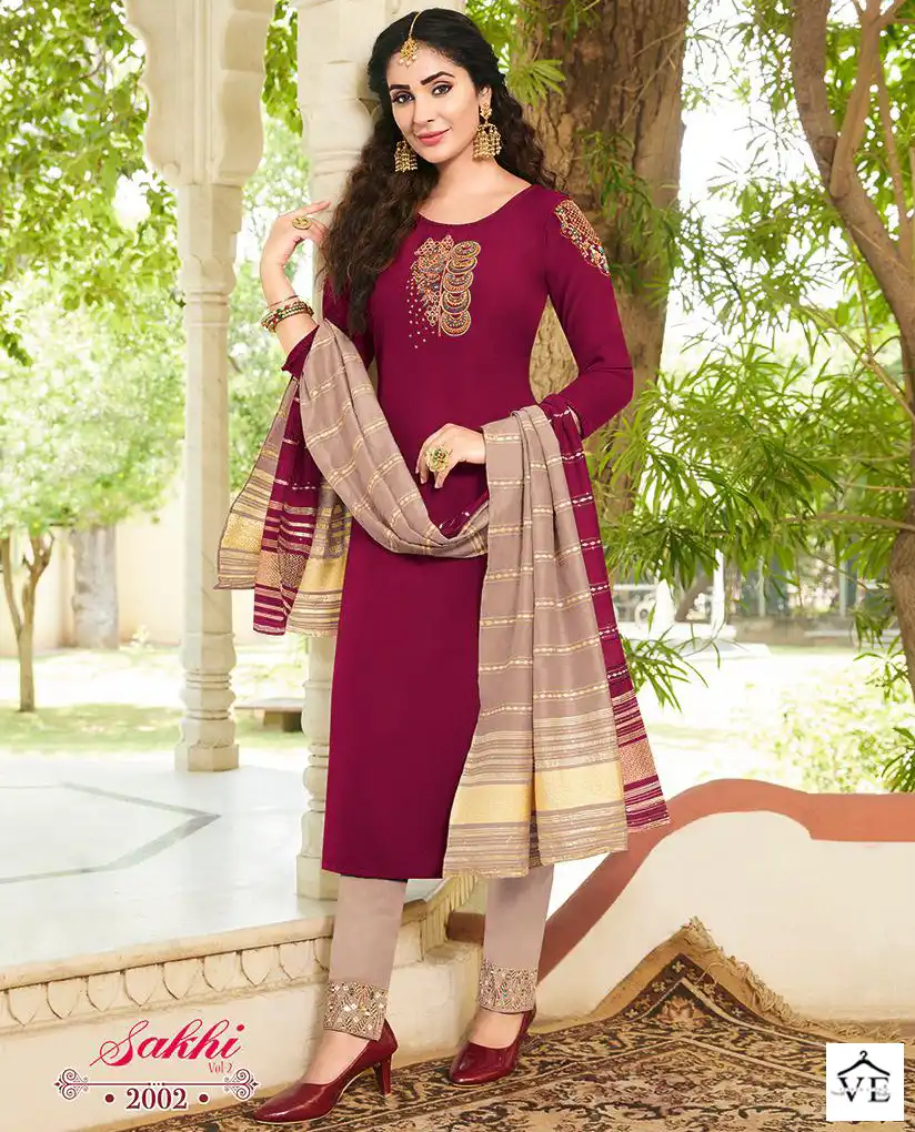 Koodee Sakhi-2 Heavy Chanderi Wholesale Readymade Suits Catalog — Wholesale Salwar Suits, MPA wholesale from Surat — view 1