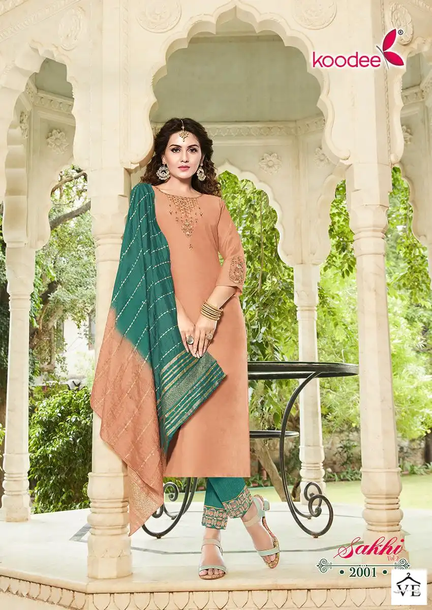 Koodee Sakhi-2 Heavy Chanderi Wholesale Readymade Suits Catalog — Wholesale Salwar Suits, MPA wholesale from Surat - Gallery Image 2