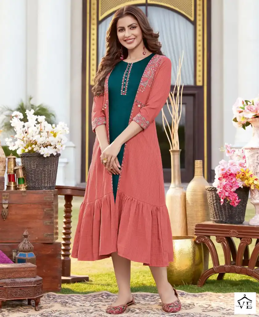 Koodee Sarah Chinon Wholesale Kurti With Shrug Catalog