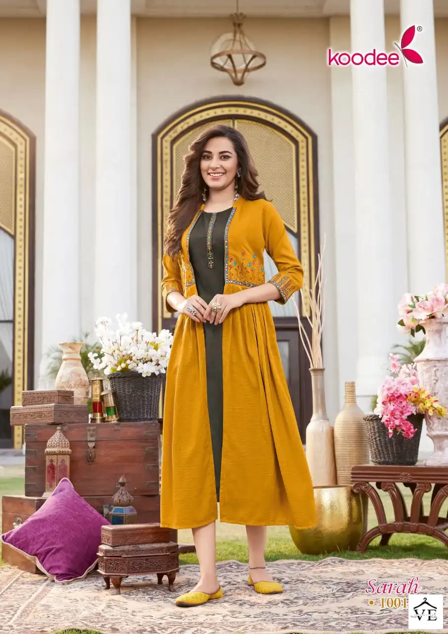 Koodee Sarah Chinon Wholesale Kurti With Shrug Catalog - Image 4