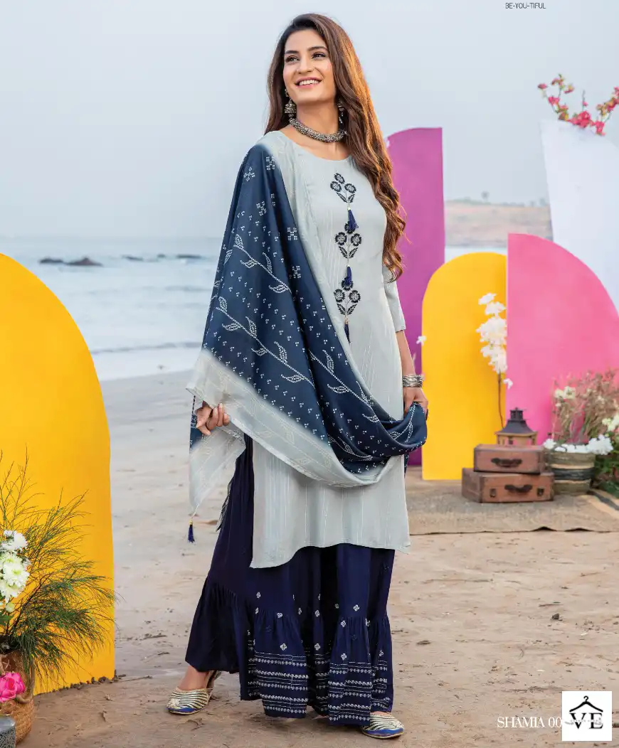 Wanna Shamiya Pure Rayon Wholesale Readymade Sharara Suit Catalog — Wholesale Salwar Suits, MPA wholesale from Surat — view 1