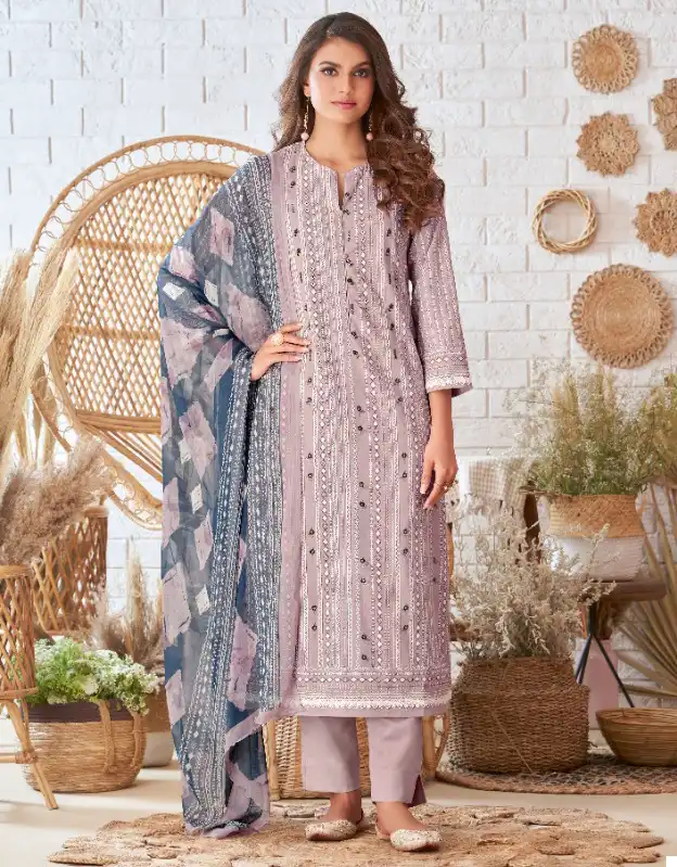 Shiddat Esta Trine Block Printed Cotton Cambric Wholesale Salwar Suit Catalog — Wholesale Salwar Suits, MPA wholesale from Surat — view 1
