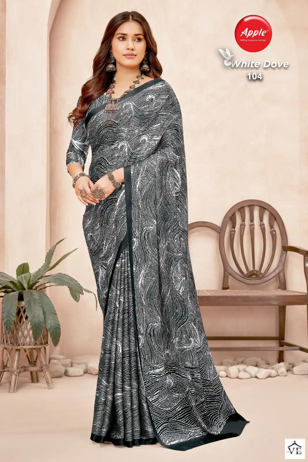 Apple White Dove Japan Crape Wholesale Saree Catalog — Wholesale Sarees, MPA wholesale from Surat - Gallery Image 6