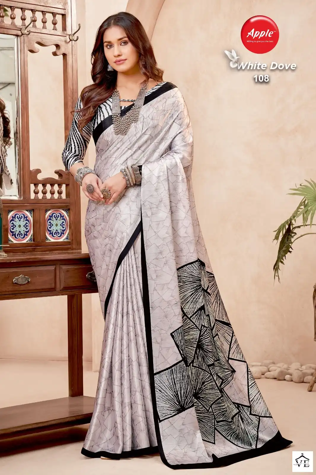 Apple White Dove Japan Crape Wholesale Saree Catalog — Wholesale Sarees, MPA wholesale from Surat - Gallery Image 2