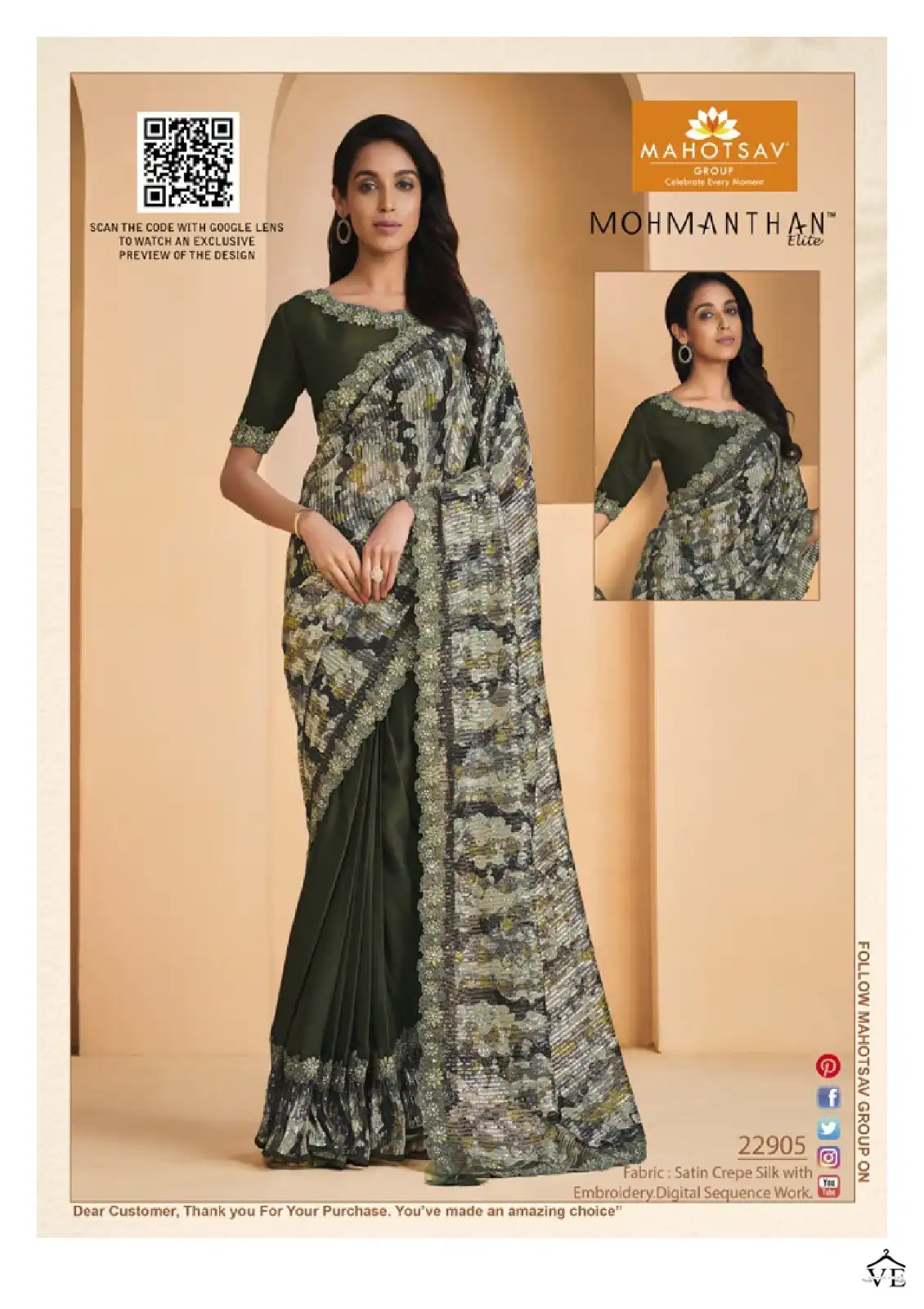 Mahotsav Mohmanthan 22900 Yavanika Satin Crepe Silk Wholesale Designer Saree Catalog — Wholesale Sarees, MPA wholesale from Surat - Gallery Image 9