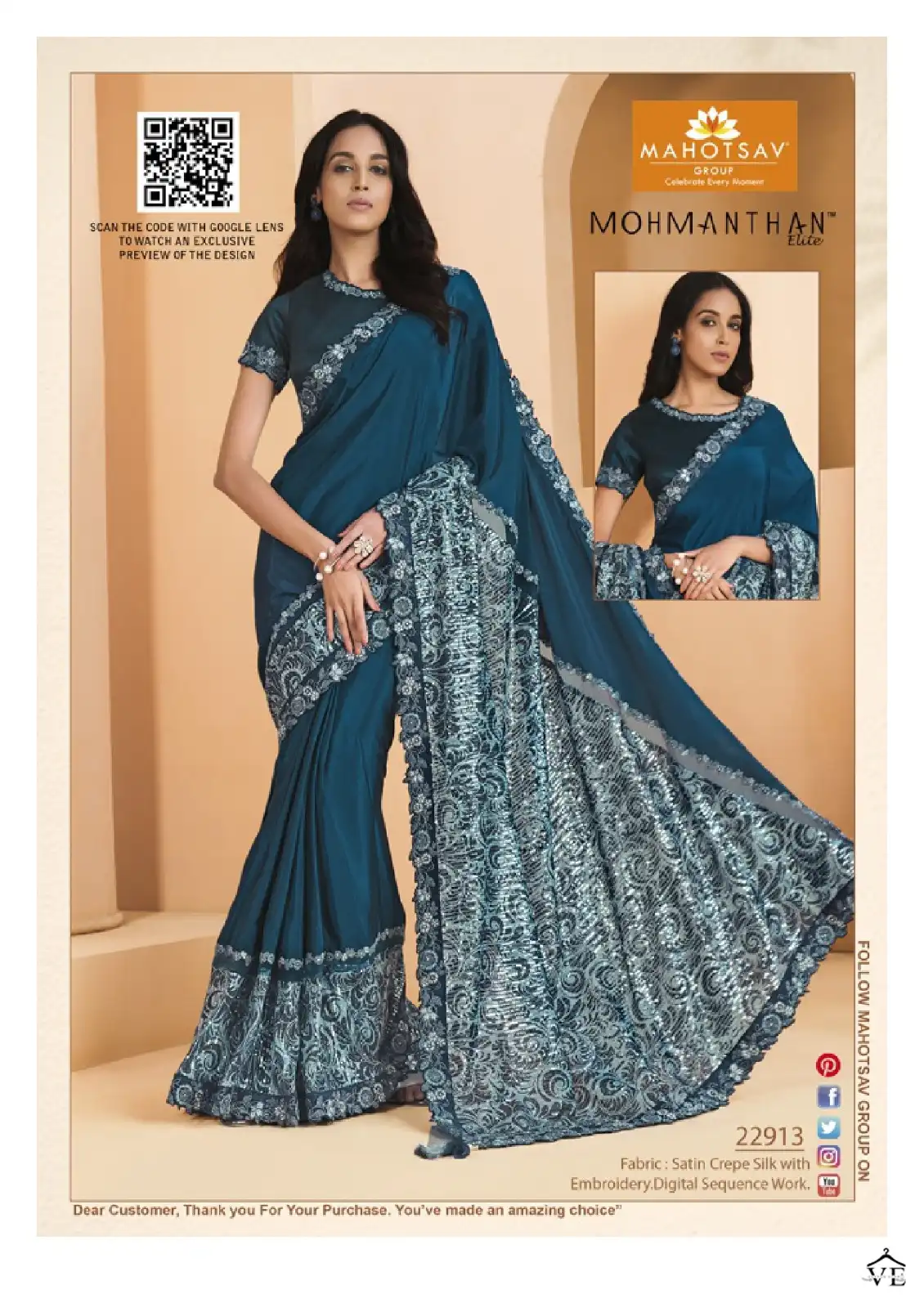 Mahotsav Mohmanthan 22900 Yavanika Satin Crepe Silk Wholesale Designer Saree Catalog — Wholesale Sarees, MPA wholesale from Surat - Gallery Image 8