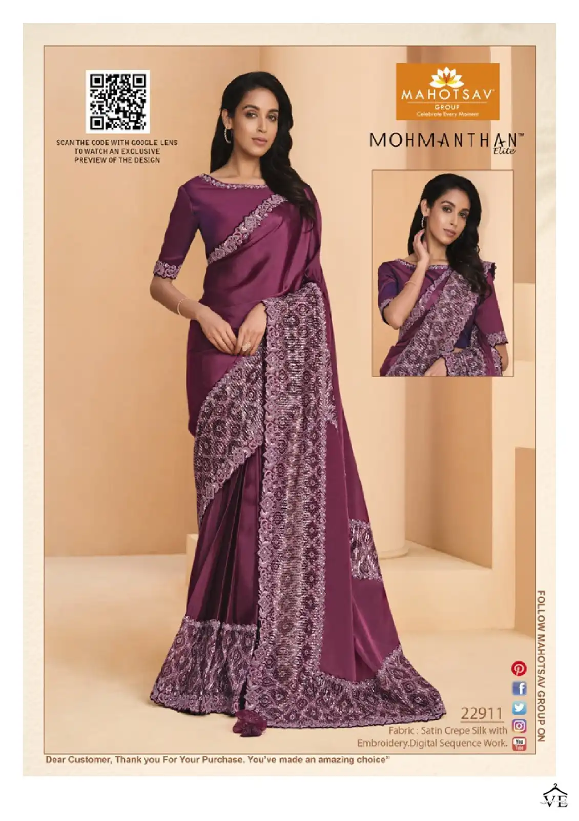 Mahotsav Mohmanthan 22900 Yavanika Satin Crepe Silk Wholesale Designer Saree Catalog — Wholesale Sarees, MPA wholesale from Surat - Gallery Image 5