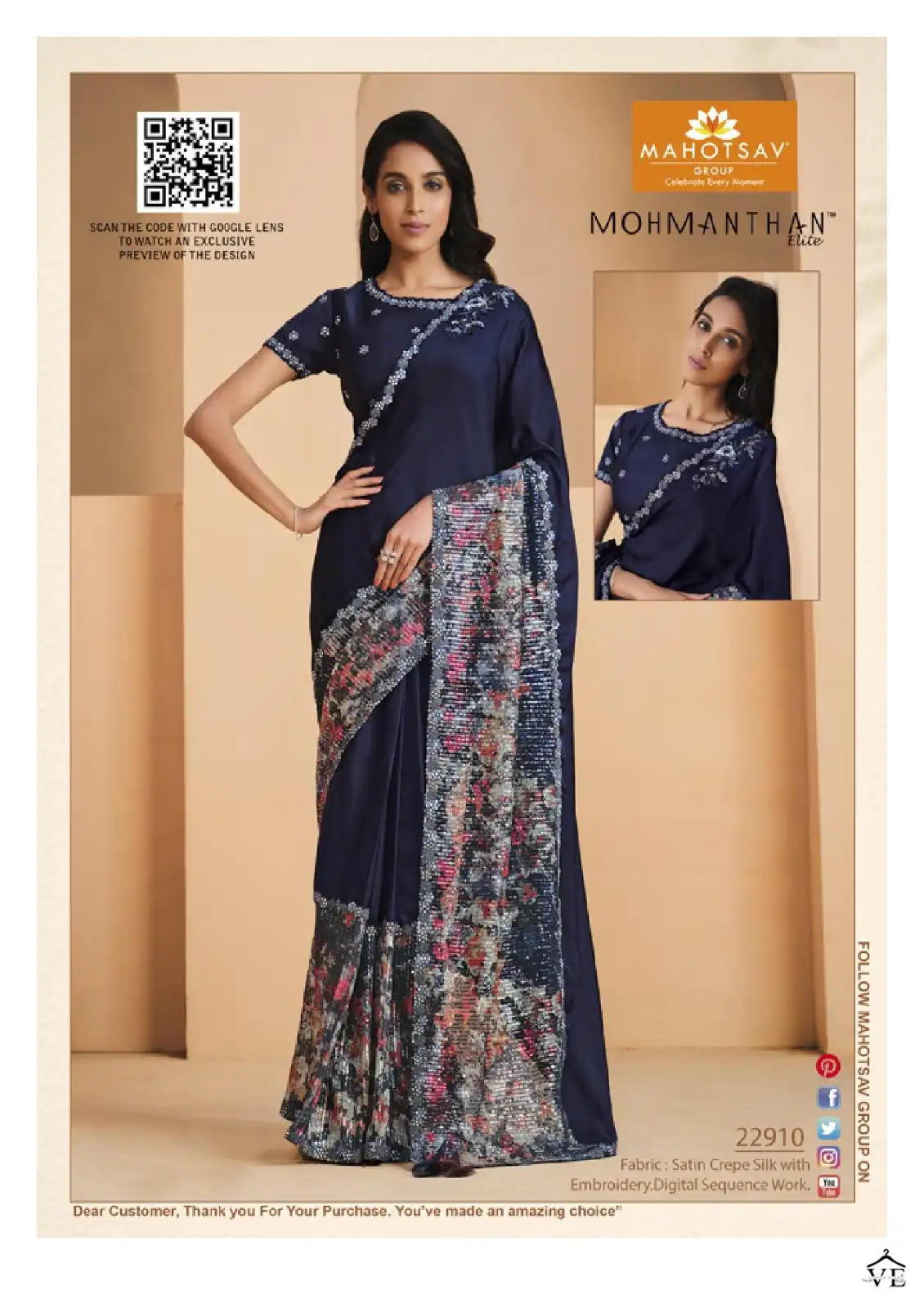 Mahotsav Mohmanthan 22900 Yavanika Satin Crepe Silk Wholesale Designer Saree Catalog — Wholesale Sarees, MPA wholesale from Surat - Gallery Image 6