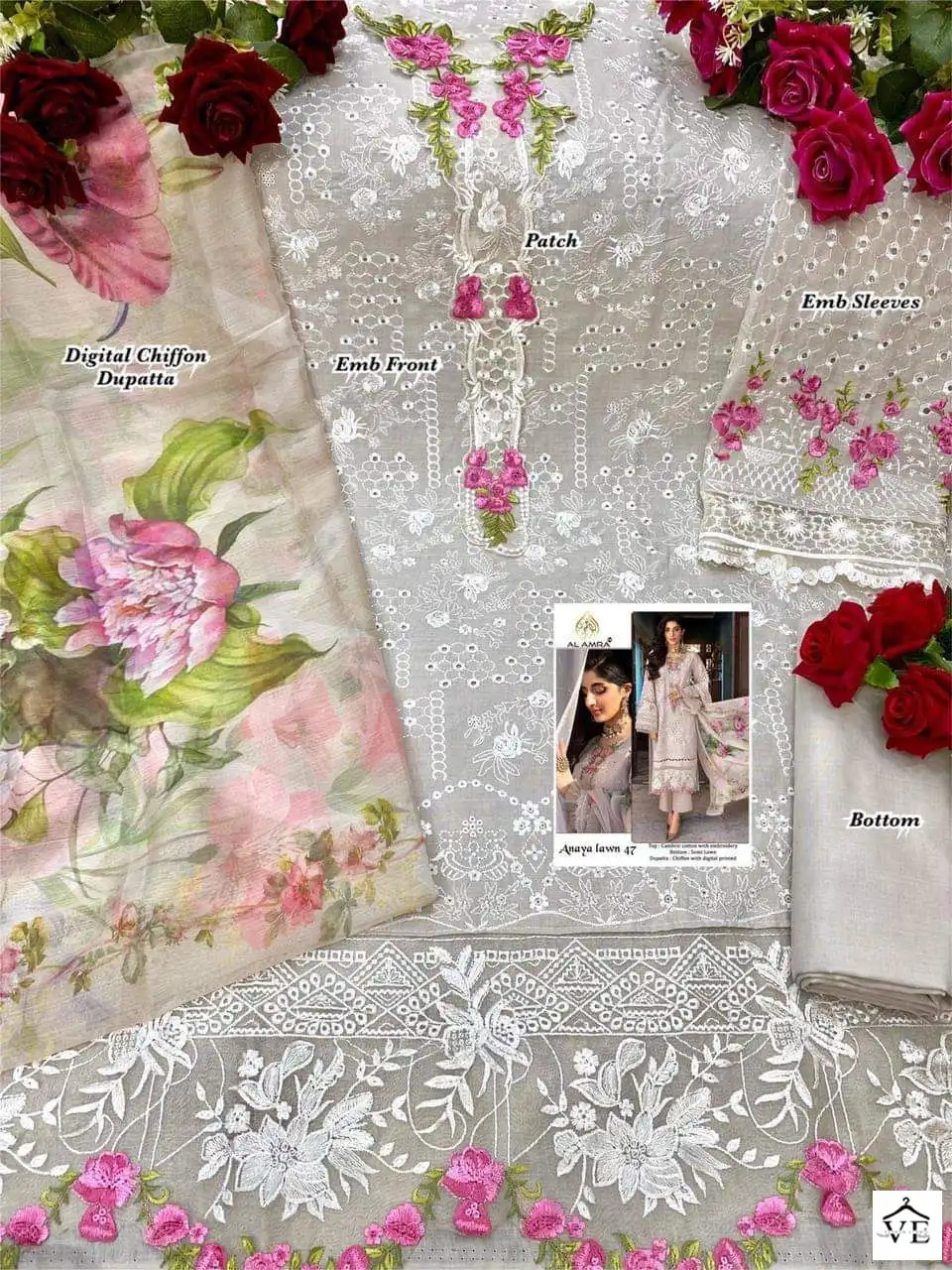 Al Amra ZF Anaya Lawn 47 Cambric Cotton Wholesale Pakistani Salwar Suit Catalog — Wholesale Salwar Suits, MPA wholesale from Surat - Gallery Image 5
