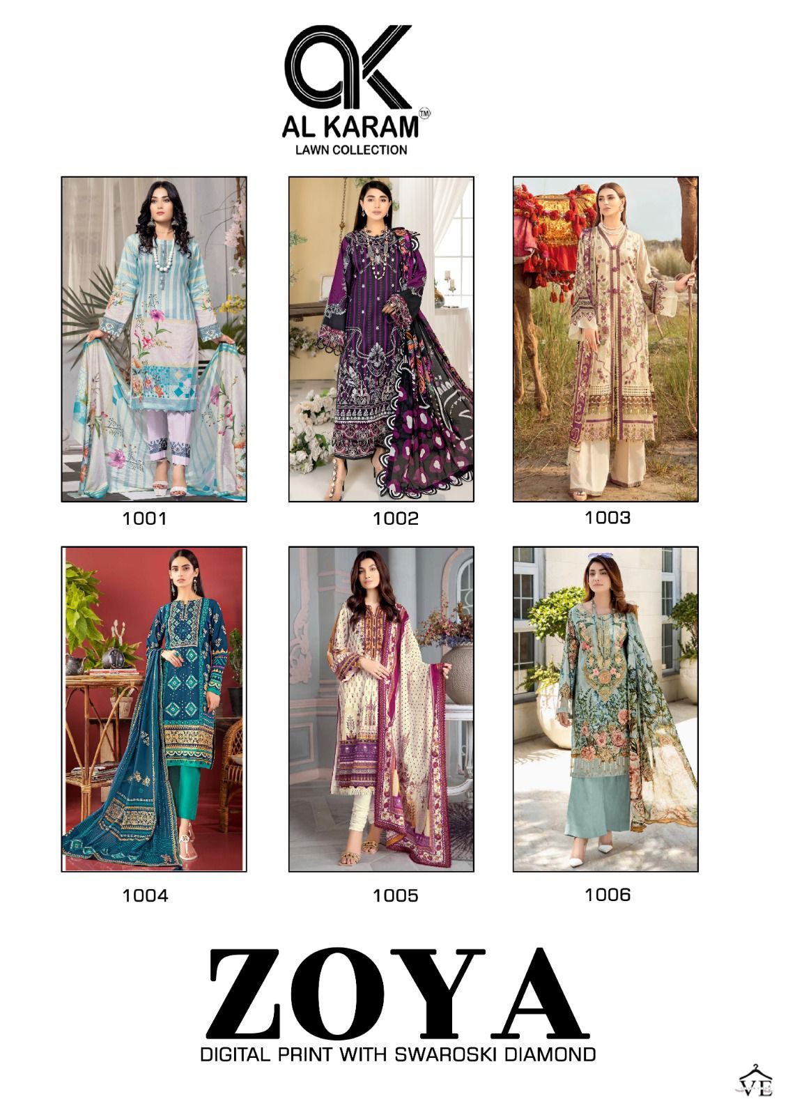 Al Karam Zoya Digital Print With Swaroski Diamond Cotton Wholesale Pakistani Salwar Suit Catalog — Wholesale Salwar Suits, Alkaram wholesale from Surat — view 7