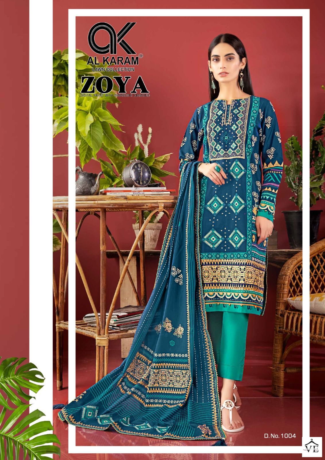 Al Karam Zoya Digital Print With Swaroski Diamond Cotton Wholesale Pakistani Salwar Suit Catalog — Wholesale Salwar Suits, Alkaram wholesale from Surat — view 5