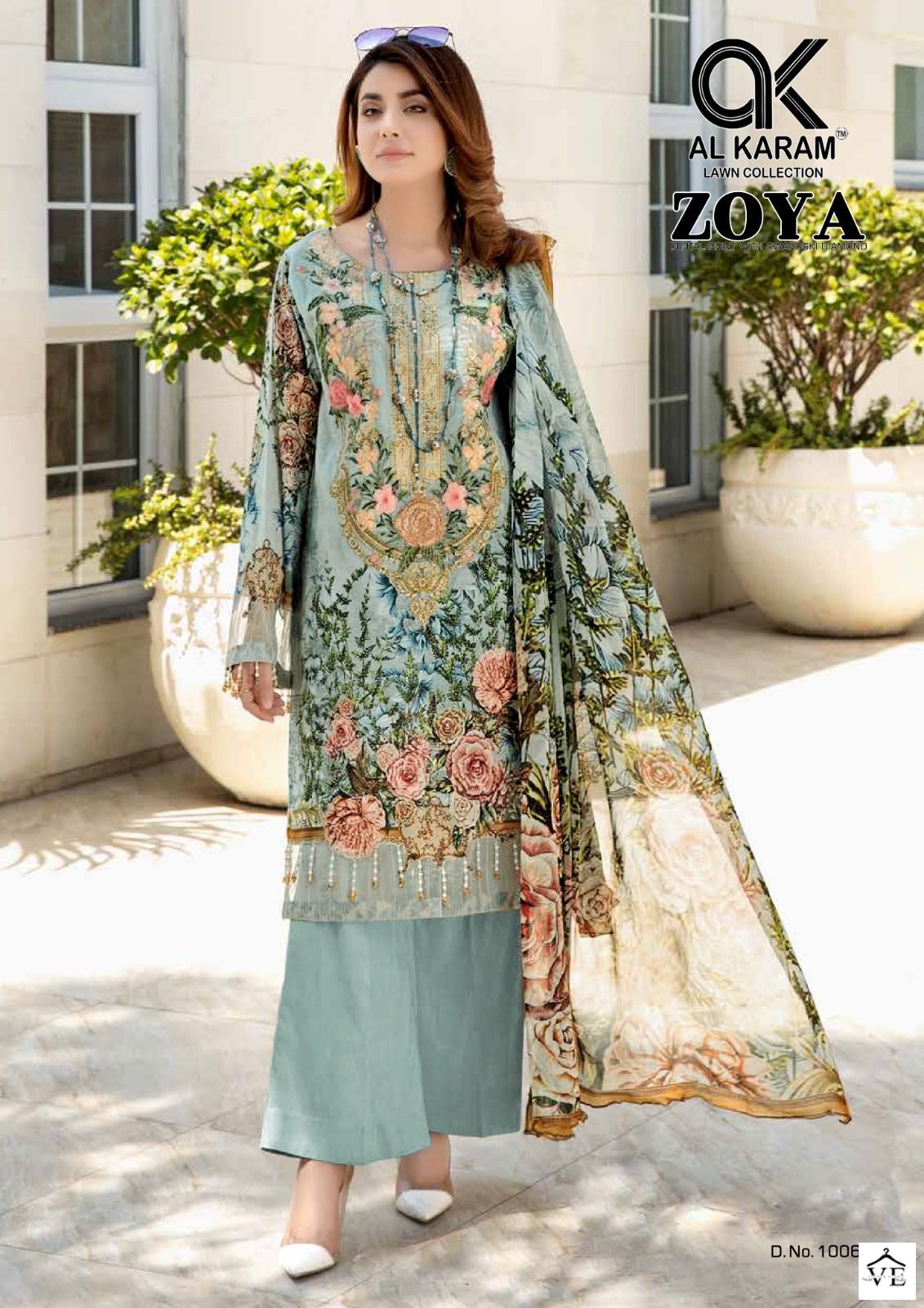 Al Karam Zoya Digital Print With Swaroski Diamond Cotton Wholesale Pakistani Salwar Suit Catalog — Wholesale Salwar Suits, Alkaram wholesale from Surat — view 6