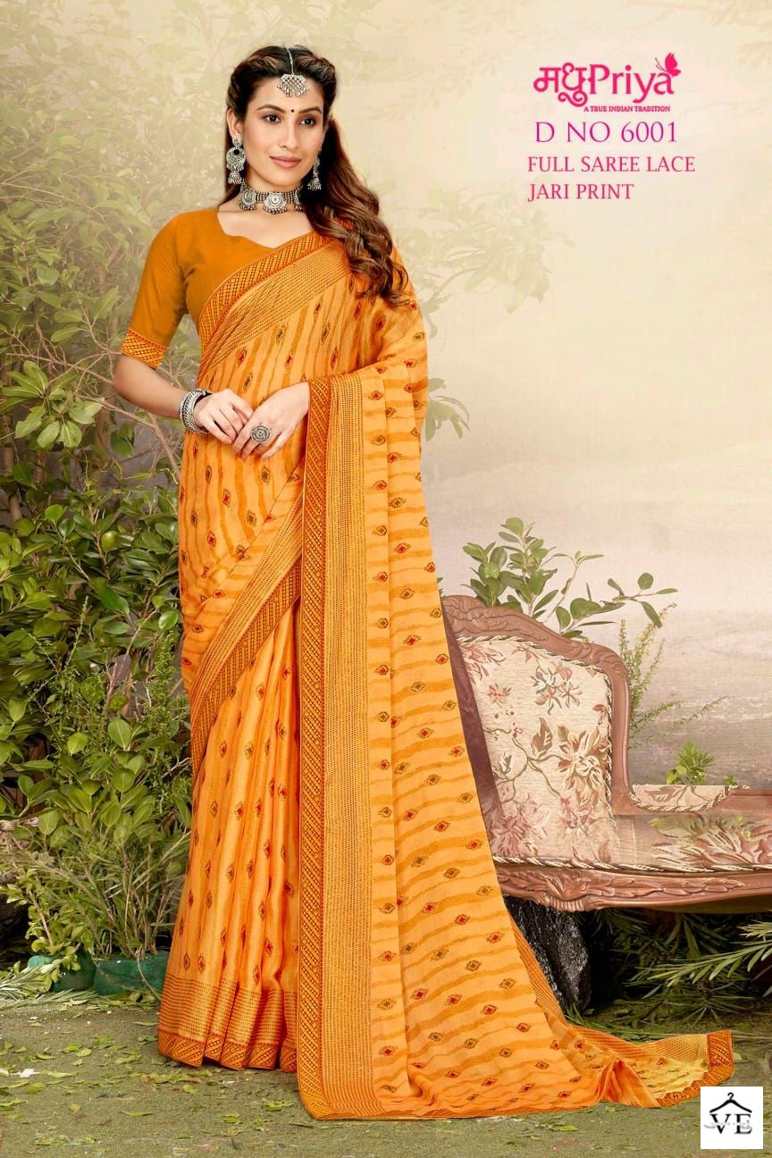 Madhupriya D No 6001 P C Moss Chiffon Wholesale Sarees Catalog — Wholesale Sarees, MPA wholesale from Surat - Gallery Image 2