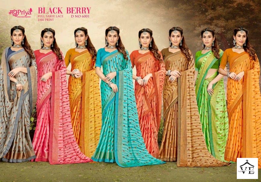 Madhupriya D No 6001 P C Moss Chiffon Wholesale Sarees Catalog — Wholesale Sarees, MPA wholesale from Surat — view 9