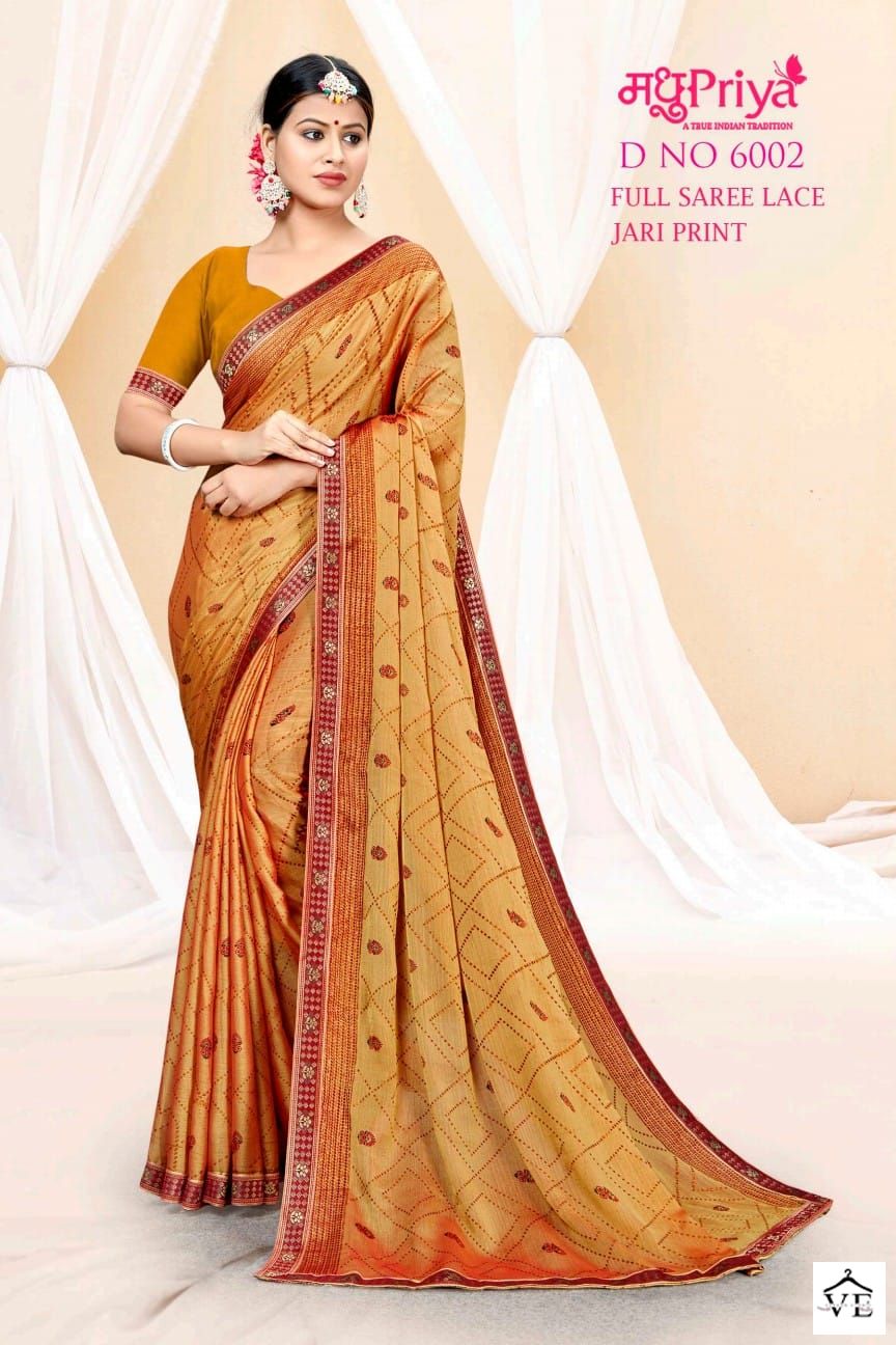 Madhupriya D No 6002 P C Moss Chiffon Wholesale Sarees Catalog — Wholesale Sarees, MPA wholesale from Surat — view 8
