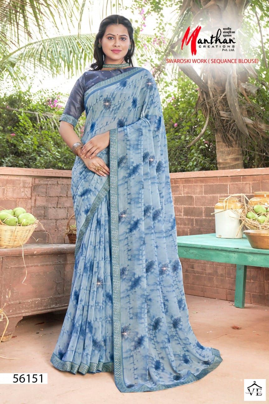 Manthan Aaina Major Georgette Wholesale Sarees Catalog — Wholesale Sarees, MPA wholesale from Surat - Gallery Image 4