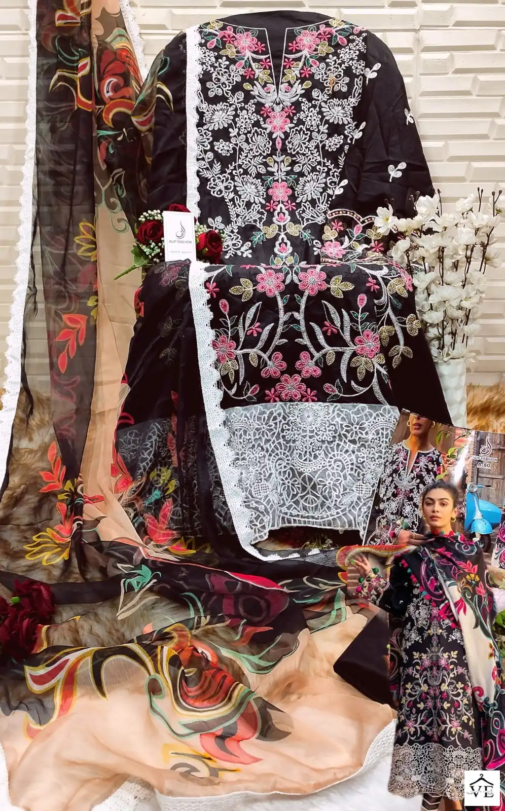 Alif Fashion AF-80 Pure Cambric Cotton Wholesale Pakistani Suit — Wholesale Salwar Suits, MPA wholesale from Surat - Gallery Image 2