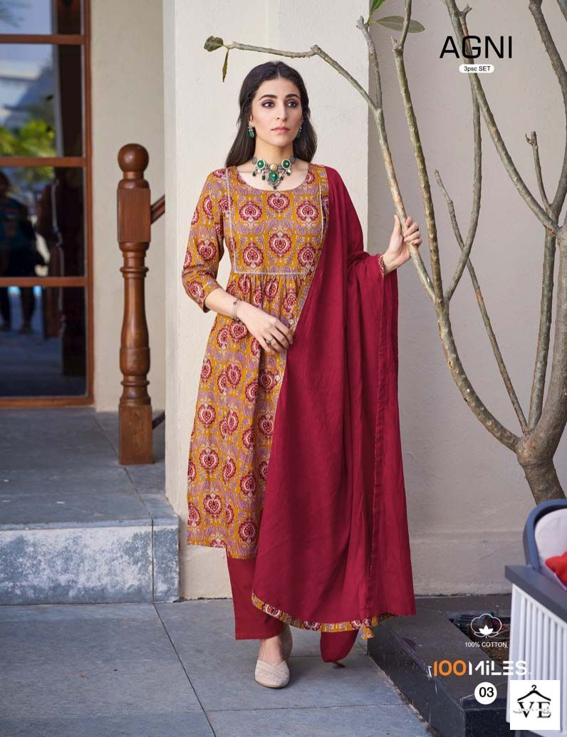 100Miles Agni Pure Cotton Wholesale Readymade Salwar Suit Catalog — Wholesale Salwar Suits, MPA wholesale from Surat — view 3
