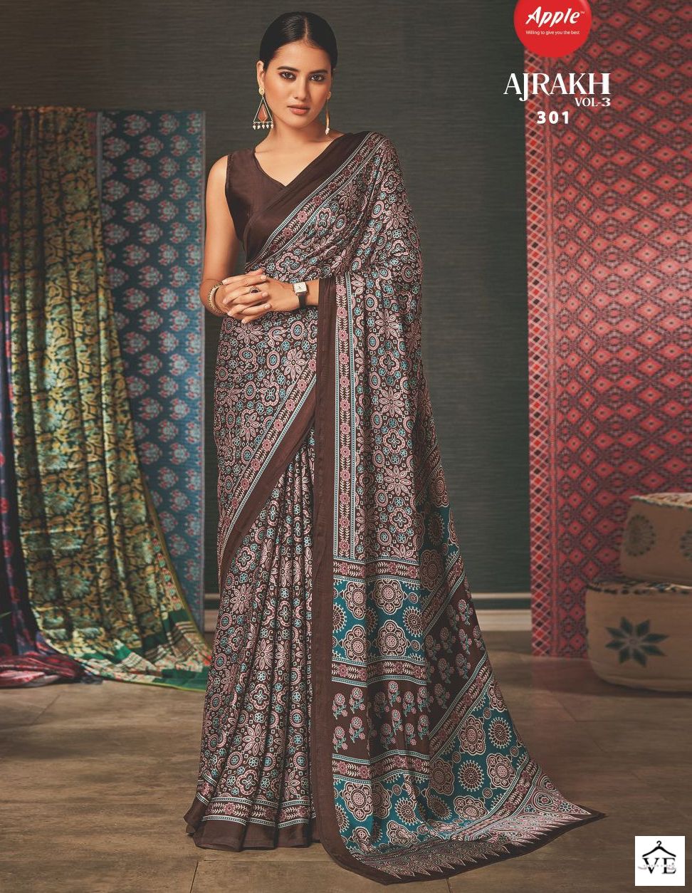 Apple Ajrakh Vol 3 Japan Crape Wholesale Sarees Catalog — Wholesale Sarees, MPA wholesale from Surat — view 1