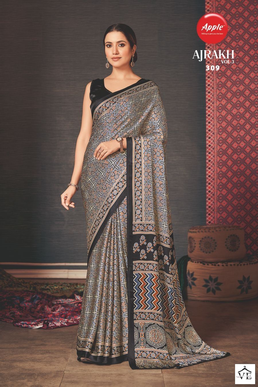 Apple Ajrakh Vol 3 Japan Crape Wholesale Sarees Catalog — Wholesale Sarees, MPA wholesale from Surat - Gallery Image 10