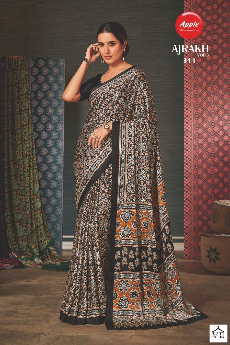 Apple Ajrakh Vol 3 Japan Crape Wholesale Sarees Catalog — Wholesale Sarees, MPA wholesale from Surat — view 12