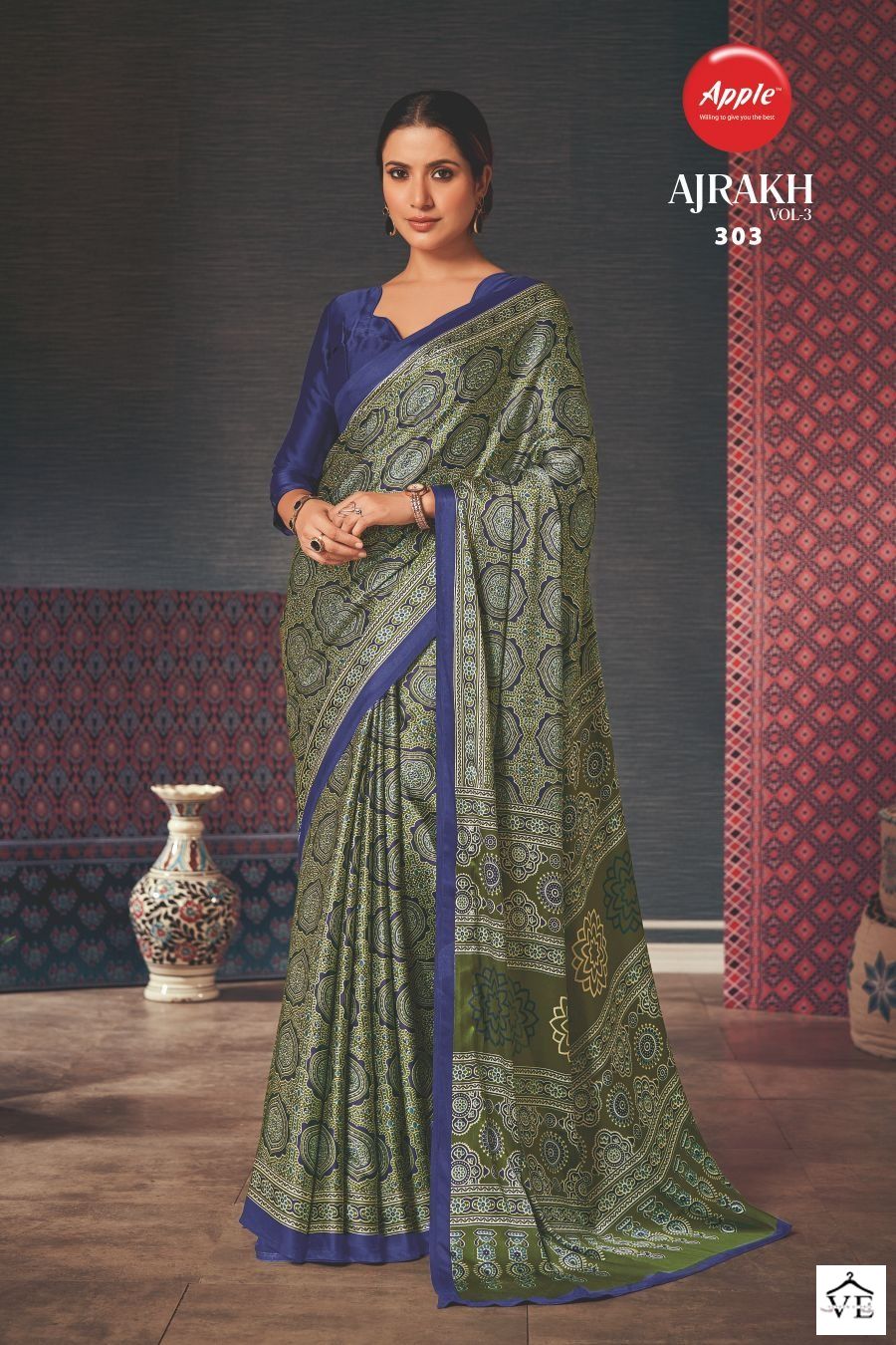 Apple Ajrakh Vol 3 Japan Crape Wholesale Sarees Catalog — Wholesale Sarees, MPA wholesale from Surat - Gallery Image 2