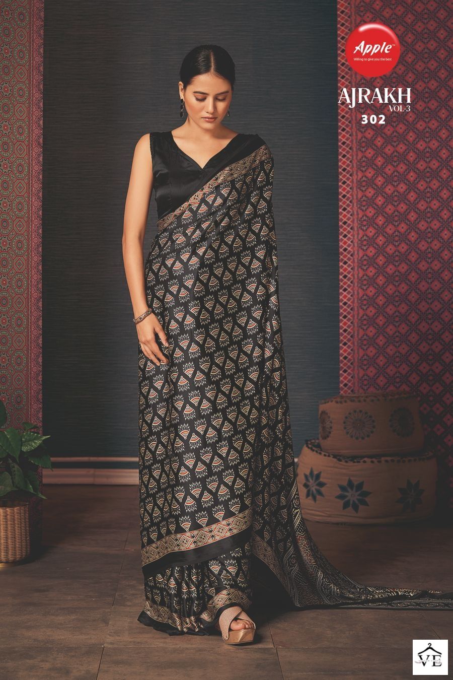 Apple Ajrakh Vol 3 Japan Crape Wholesale Sarees Catalog — Wholesale Sarees, MPA wholesale from Surat - Gallery Image 3